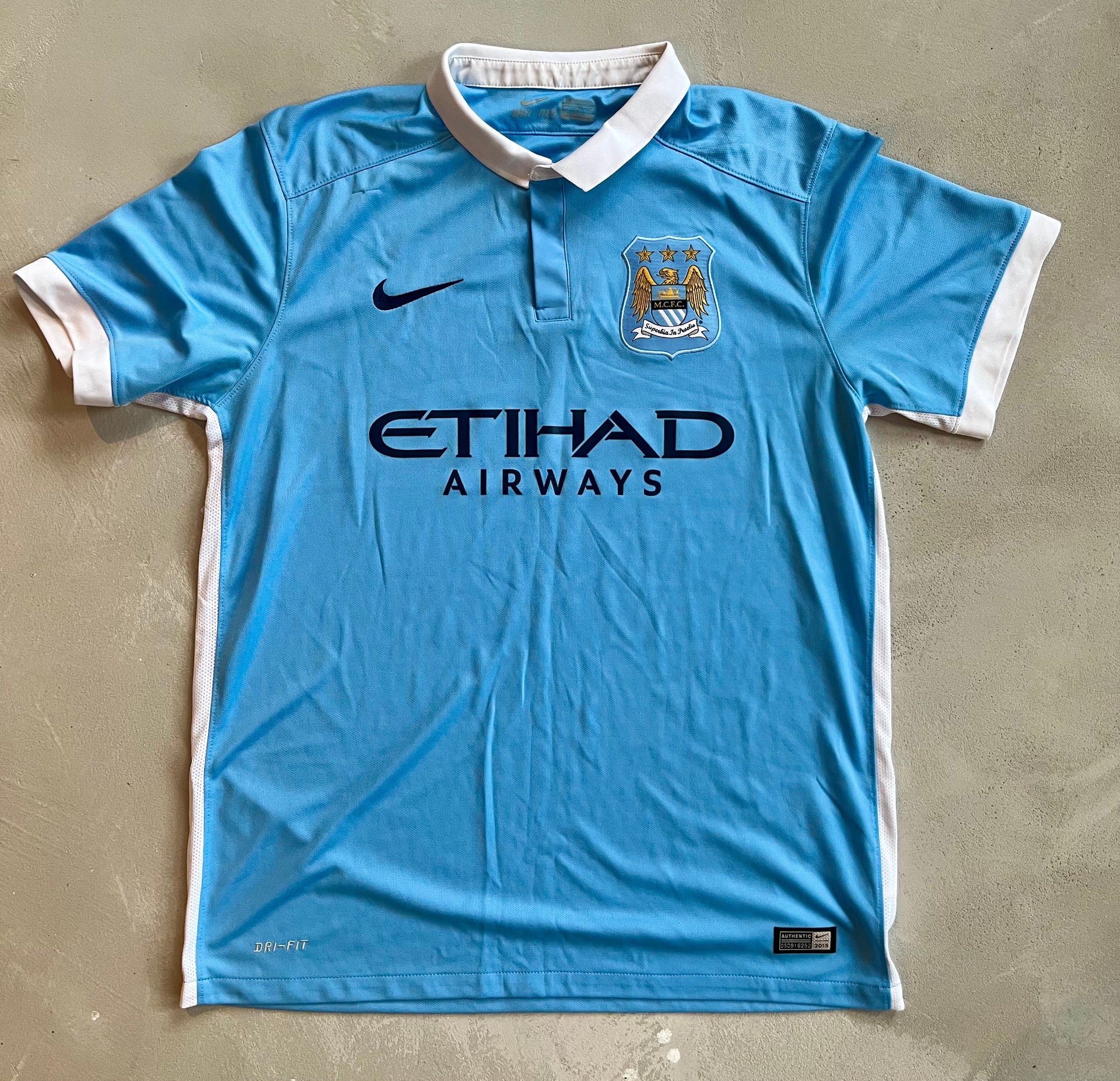 Manchester City 2015/16 Vintage Home Jersey - Size Large – Olive