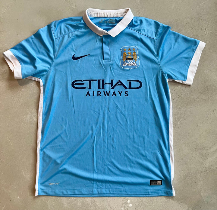 Manchester City 2015/16 Vintage Home Jersey - Size Large-Olive & York