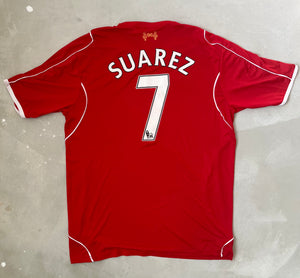 Liverpool 2014/15 Vintage Home Suarez Jersey-Olive & York