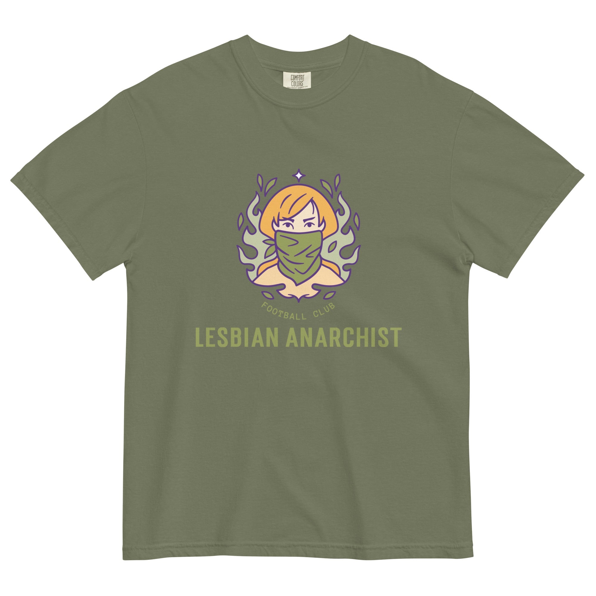 FC Lesbian Anarchist Unisex Garment-dyed Heavyweight T-shirt-Olive & York